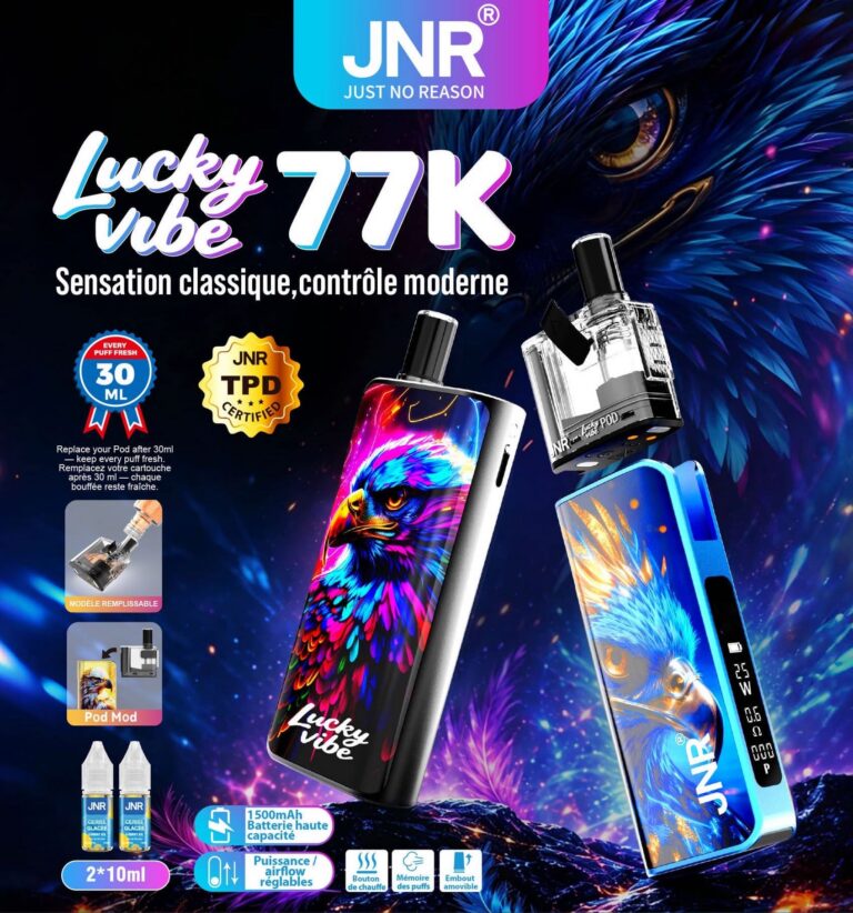 Lucky Vibe 20mg JNR avec batterie 1500 mAh et cartouche 5 ml.