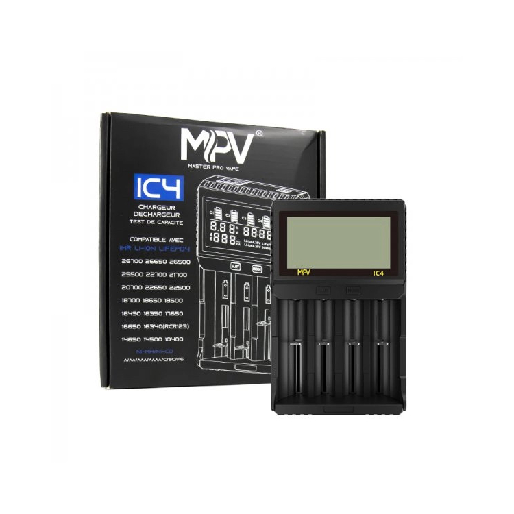 Chargeur accus Li-Ion NiMH 10440-26650 écran TFT USB-C 4 currents 0.5A-2A