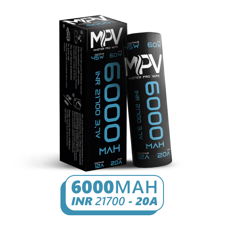 Chargeur Haut Drain 21700 IMR 6000mAh 12A continu 20A Pulse 58W pôle plat 70g