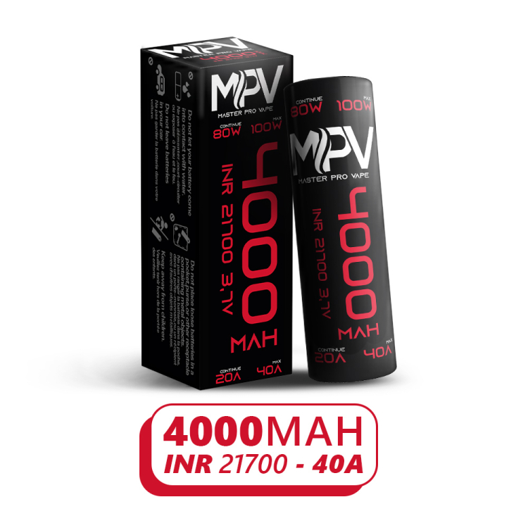 Haute autonomie 21700 INR 4000mAh 20A continu 40A pulse 70W pôle plat 70g 300 cycles boite