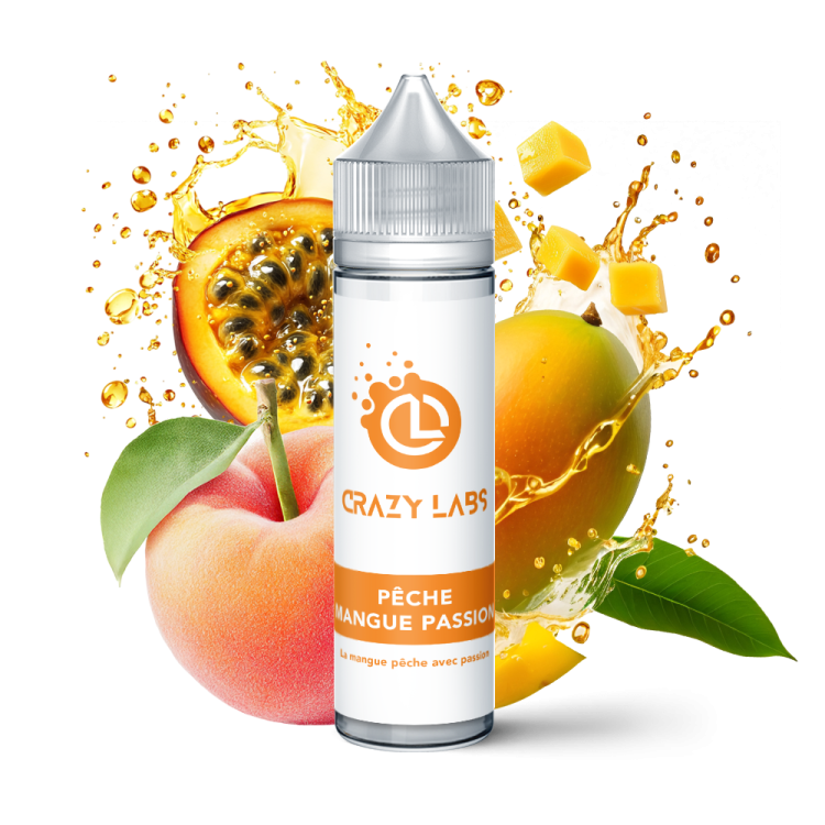 Pêche Mangue Passion 50ml - Crazy Labs Pêche Mangue Passion 50ml e-liquide tropical