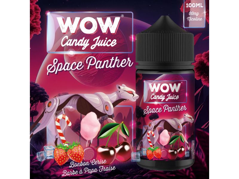 Wow Candy Juice Space Panther 100ml e-liquide barbe à papa fraise bonbon cerise