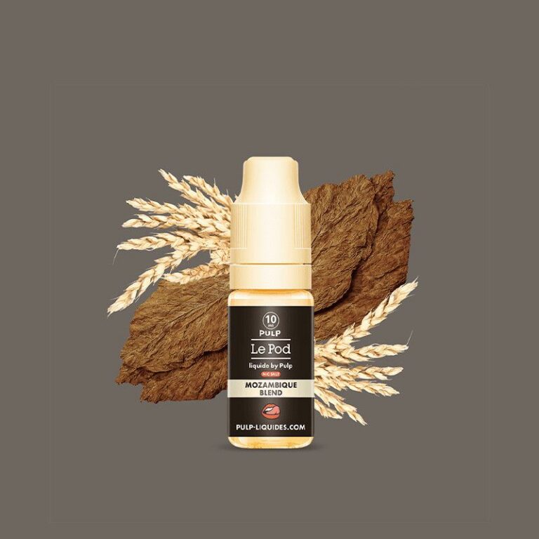 Le e-liquide Mozambique Blend 10ml de la gamme Le Pod Liquide by Pulp est une recette chaleureuse et subtile qui restitue les notes authentiques d'un classic blond léger, sec et délicatement nuancé par des touches épicées. Formulé aux sels de nicotine, proposé en flacon de 10 ml et disponible en taux de 5, 10, 15 et 20 mg sur une base équilibrée de 50/50 PG/VG, il offre un sevrage efficace et un hit très doux en gorge. Conforme aux normes de sécurité TPD et ISO 8317, il est idéal pour les pods MTL.