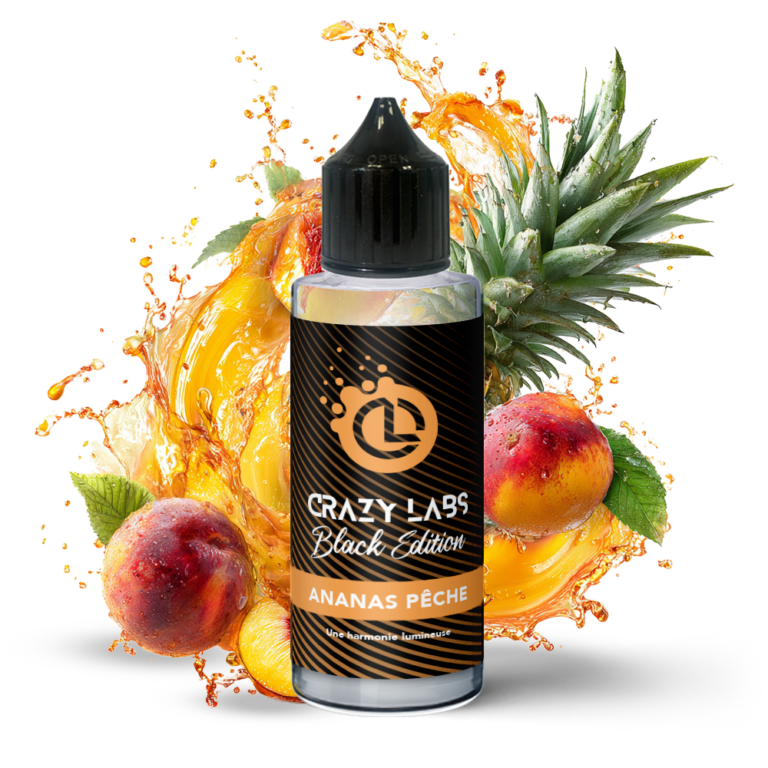E-liquide Ananas Pêche 100ml (Flacon 140ml) - Crazy Labs Black Edition