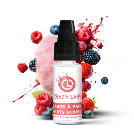 - Alt : Flacon de e-liquide Barbe à Papa Fruits Rouges 10ml de la marque Crazy Labs