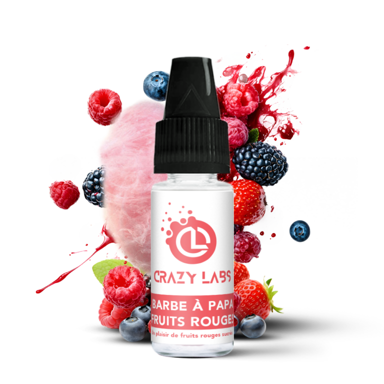 - Alt : Flacon de e-liquide Barbe à Papa Fruits Rouges 10ml de la marque Crazy Labs
