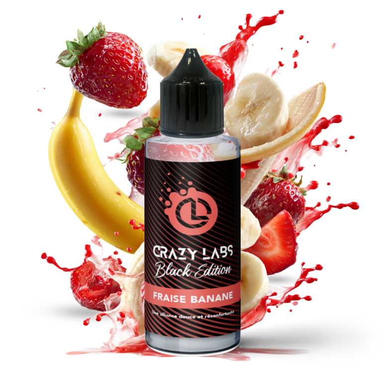 E-liquide Fraise Banane 100ml (Flacon 140ml) - Crazy Labs Black Edition