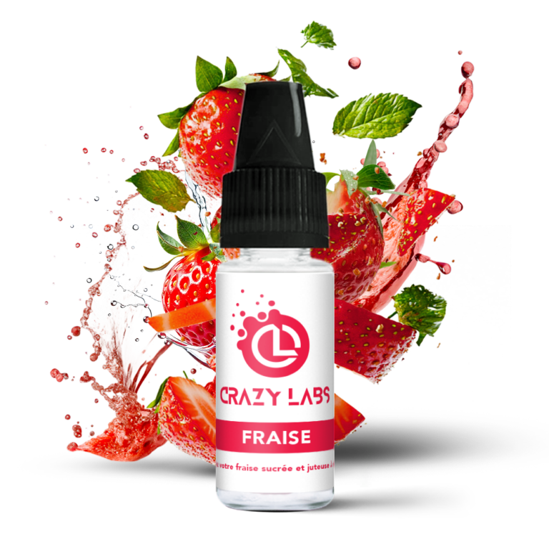 Flacon de e-liquide Fraise 10ml de la marque Crazy Labs