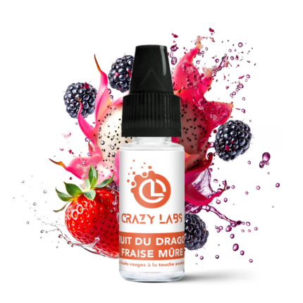 - Alt : Flacon de e-liquide Fruit du Dragon Fraise Mûre 10ml de la marque Crazy Labs