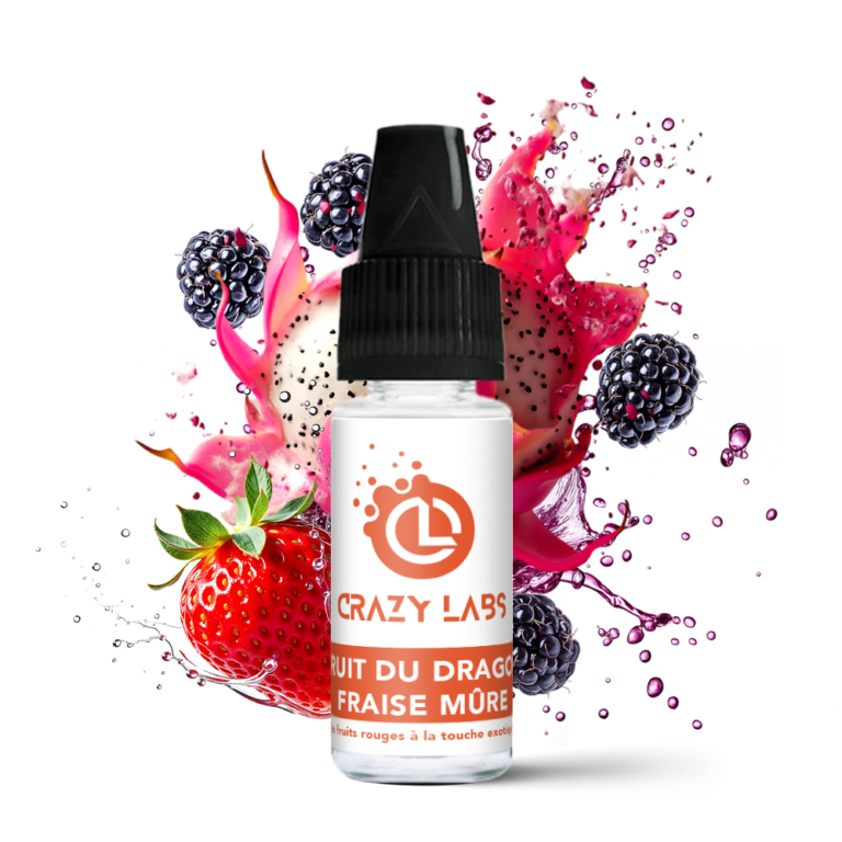- Alt : Flacon de e-liquide Fruit du Dragon Fraise Mûre 10ml de la marque Crazy Labs