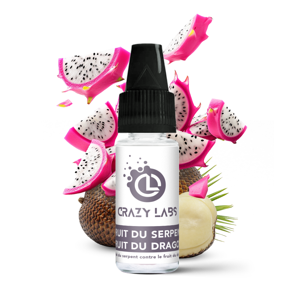 FruitDuDragon-Serpent_10ml_crazylabs_mockup_saveurs Flacon de e-liquide Fruit du Serpent Fruit du Dragon 10ml de la marque Crazy Labs