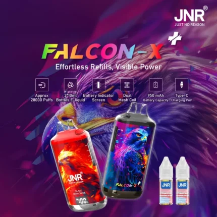 Puff Falcon X 28K JNR avec batterie 950 mAh et 2 flacons de 10 ml en 20 mg/ml.