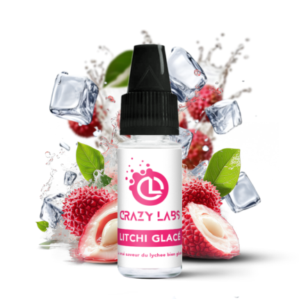 - Alt : Flacon de e-liquide Litchi Glacé 10ml de la marque Crazy Labs