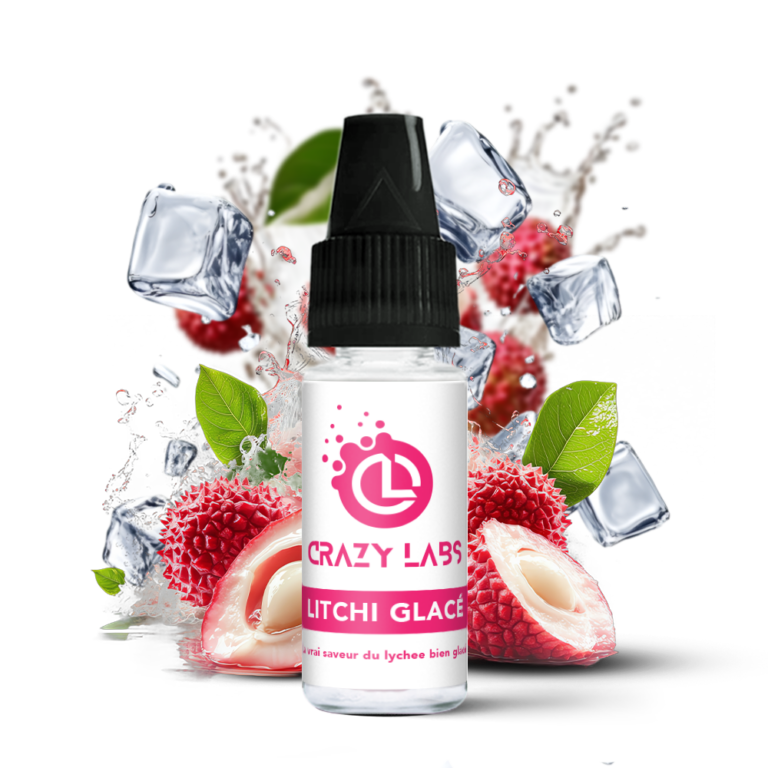 - Alt : Flacon de e-liquide Litchi Glacé 10ml de la marque Crazy Labs