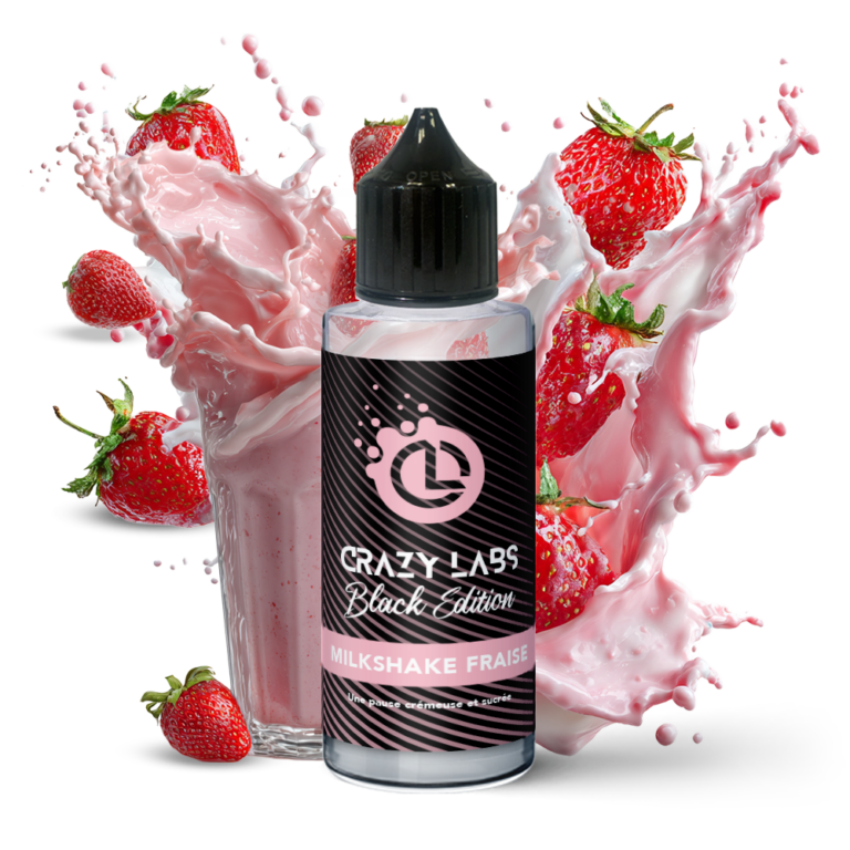 E-liquide Milkshake Fraise 100ml (Flacon 140ml) - Crazy Labs Black Edition