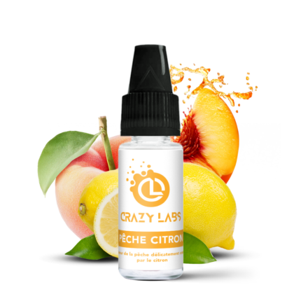 Flacon de e-liquide Pêche Citron 10ml de la marque Crazy Labs