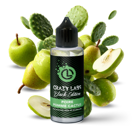E-liquide Poire Pomme Cactus 100ml (Flacon 140ml) - Crazy Labs Black Edition