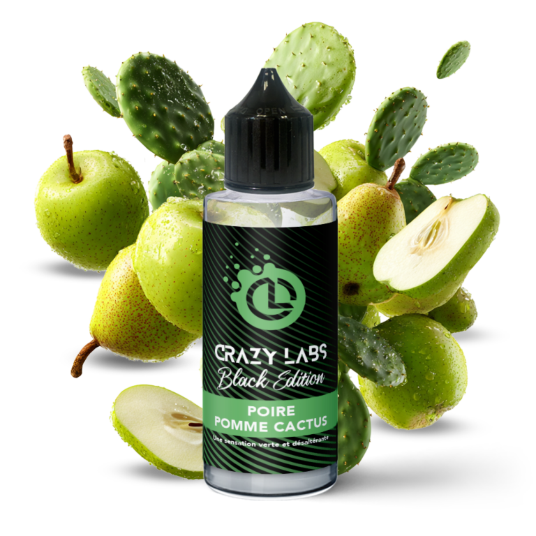 E-liquide Poire Pomme Cactus 100ml (Flacon 140ml) - Crazy Labs Black Edition