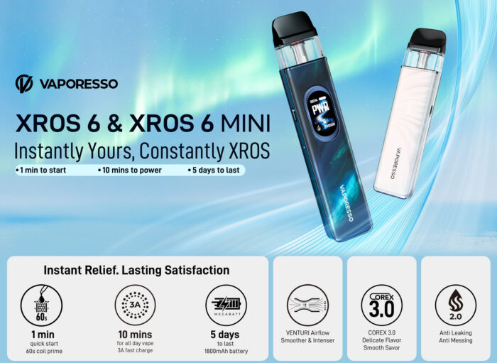 - Alt : Kit pod métallique Xros 6 de la marque Vaporesso au format de poche compact