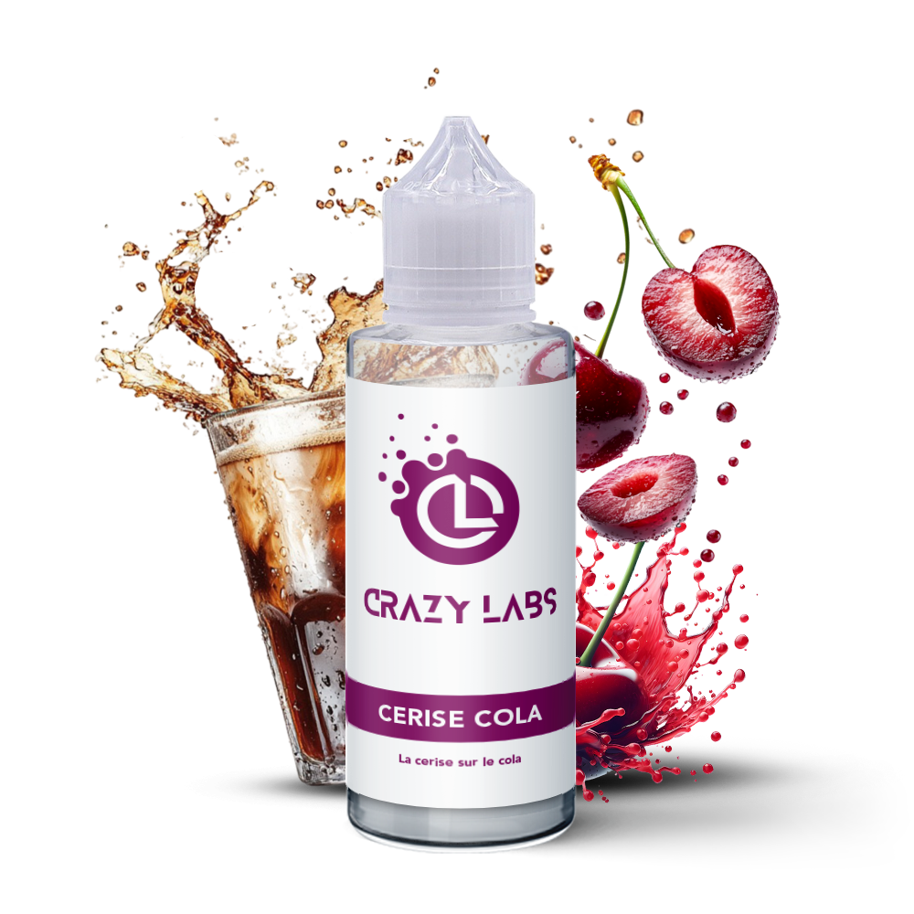 cerise-cola_100ml_crazylabs_mockup_saveurs E-liquide Cerise Cola 100ml (Flacon 140ml) - Crazy Labs – Image 1