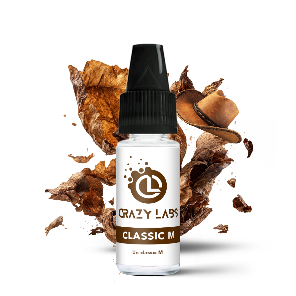 classicM_10ml_crazylabs_mockup_saveurs Flacon de e-liquide Classic M 10ml de la marque Crazy Labs