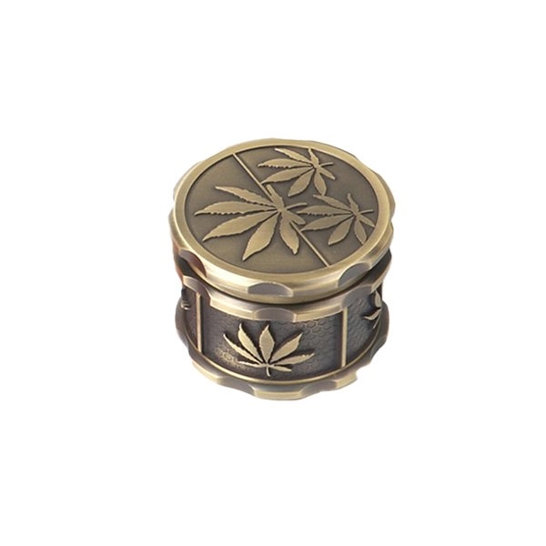 Grinder 60mm 4 Parties Leaf Engraving Zinc - Antique Brass