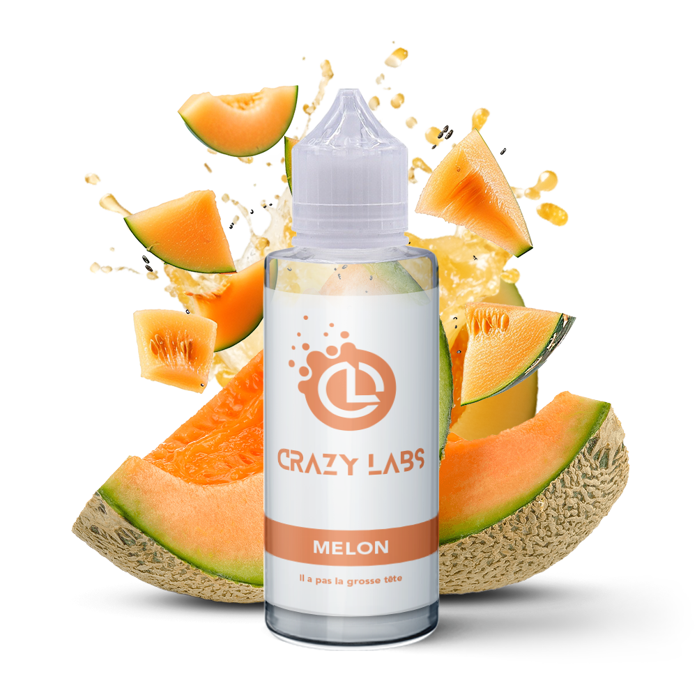 melon_100ml_crazylabs_mockup_saveurs E-liquide Melon 100ml (Flacon 140ml) - Crazy Labs – Image 1