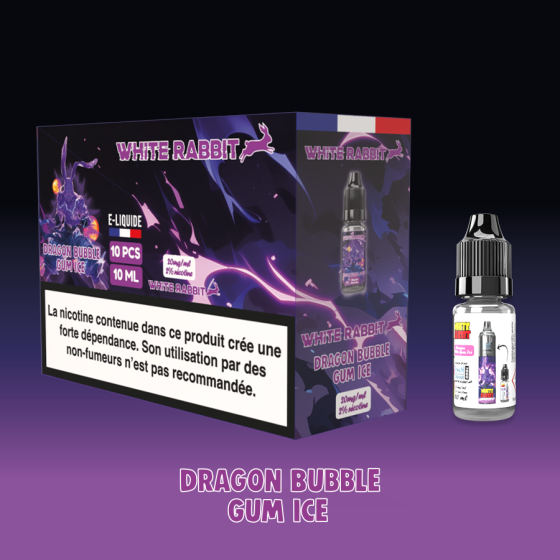 - Alt : Flacon de e-liquide Dragon Bubble Gum Ice 10ml de la marque White Rabbit Esalt