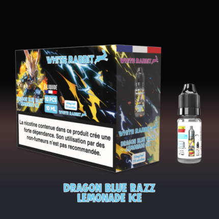 - Alt : Flacon de e-liquide Dragon Blue Razz Lemonade Ice 10ml de la marque White Rabbit Esalt