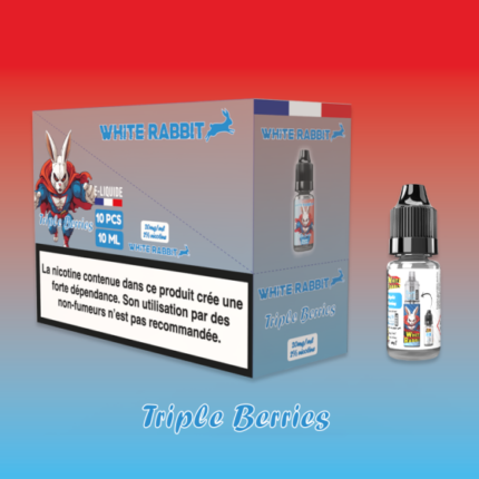 - Alt : Flacon de e-liquide Triple Berries 10ml de la marque White Rabbit Esalt