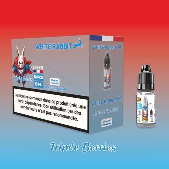- Alt : Flacon de e-liquide Triple Berries 10ml de la marque White Rabbit Esalt