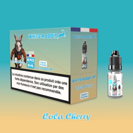 - Alt : Flacon de e-liquide Cola Cherry 10ml de la marque White Rabbit Esalt