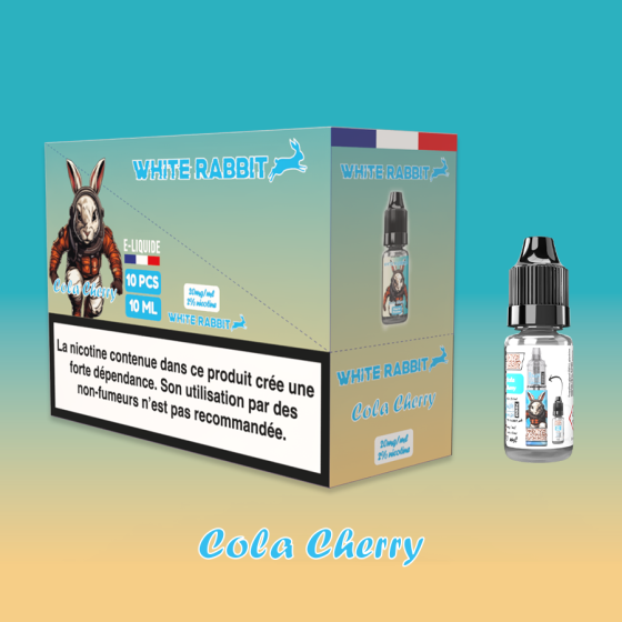 - Alt : Flacon de e-liquide Cola Cherry 10ml de la marque White Rabbit Esalt