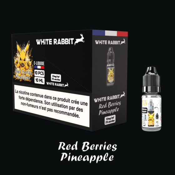 - Alt : Flacon de e-liquide Red Berries Pineapple 10ml de la marque White Rabbit Esalt