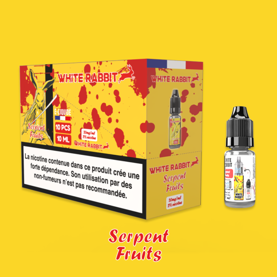 - Alt : Flacon de e-liquide Serpent Fruit 10ml de la marque White Rabbit Esalt